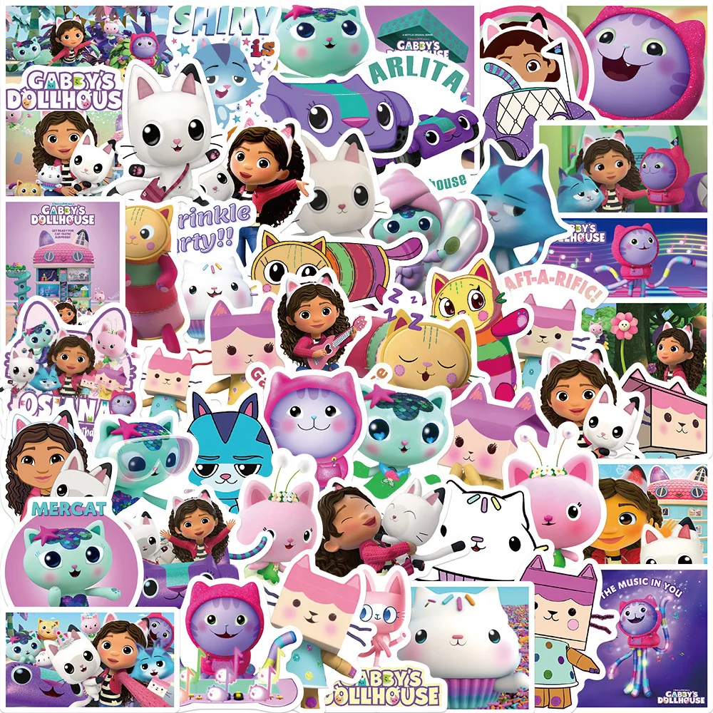 50PCS New Gabby Dollhouse Cartoon Stickers Car Motorcycle Travel Luggage Guitar Waterproof Graffiti Sticker