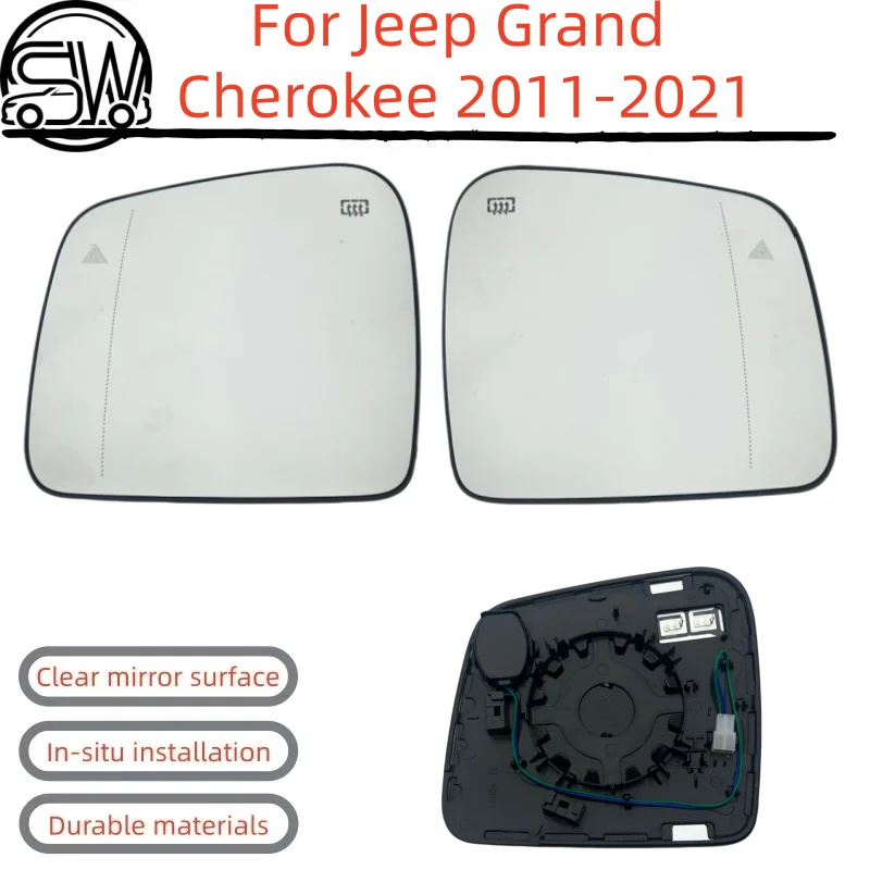Car Rearview Door Side Mirror Lens Glass With Blind Spots Heated 68082635AB  68082638AB For Jeep Grand Cherokee 2011-2021.