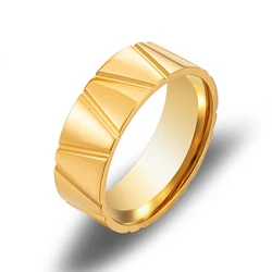 Fashion Classic Simple Stainless Steel Rings for Men Women 7mm Width 18 K Gold Color Wedding Rings Jewellery Geometric Ring