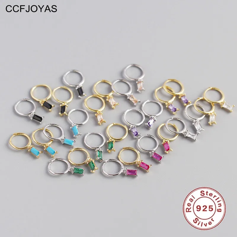 

CCFJOYAS 925 Sterling Silver INS Geometric Multicolor Rectangular Zircon Pendant Drop Earrings Women Light Luxury Fine Jewelry