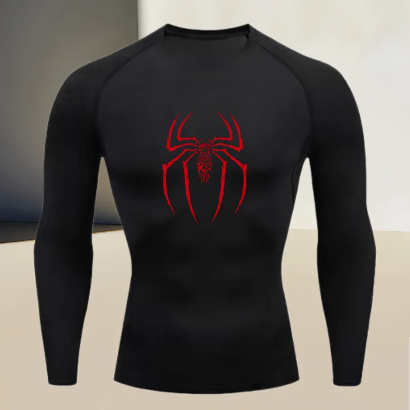 Men's long sleeved round neck thin sports tight fitting quick drying T-shirt, suitable for bodybuilding and physical training