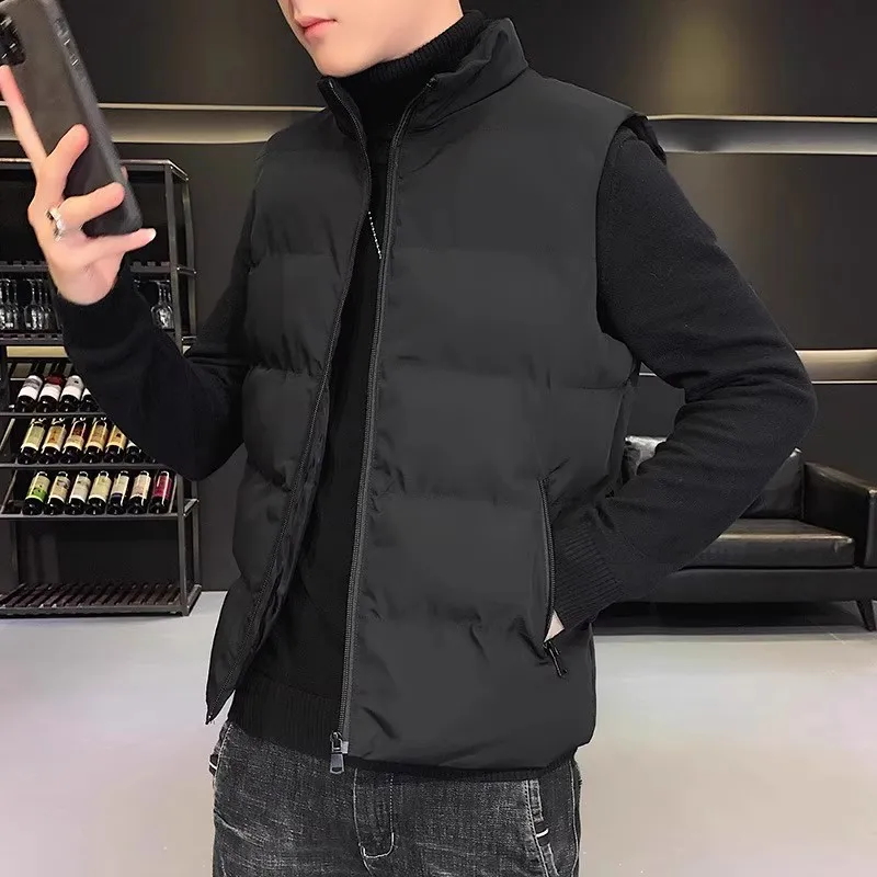 Men's Quilted Jacket Vest Thickened down Jacket Stand Collar Sleeveless Outerwear for Autumn Winter Youth Fashion Warm Coat