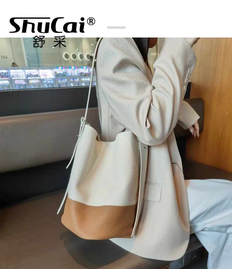 Genuine Leather Bucket bag female large capacity single shoulder crossbody bag commuter soft leather large bag cowhide