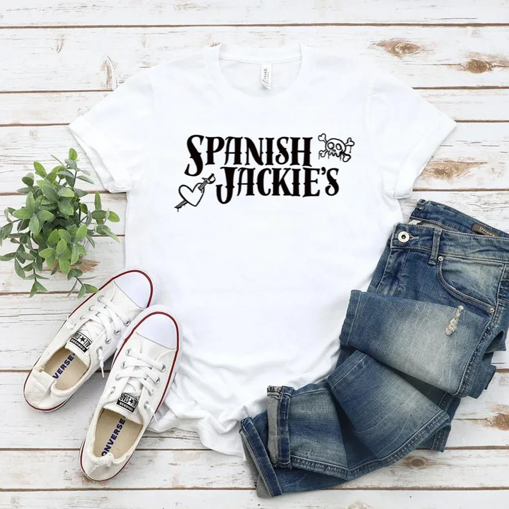 Spanish Jackie's T Shirt Women Clothes Letter Printed T-shirt Summer Fun Casual Comfortable Round Neck Top Mother's Day Gift