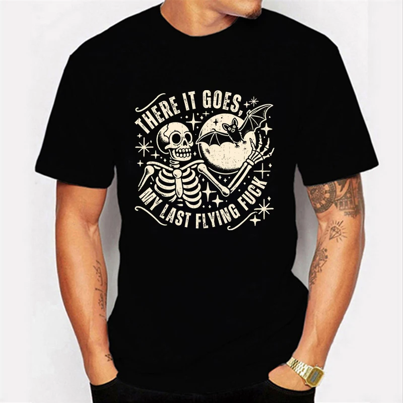 Mens T Shirts There It Goes My Last Flying Funny Skull Print Men T-shirts Clothing Funny Halloween T-shirts Harajuku Streetwear