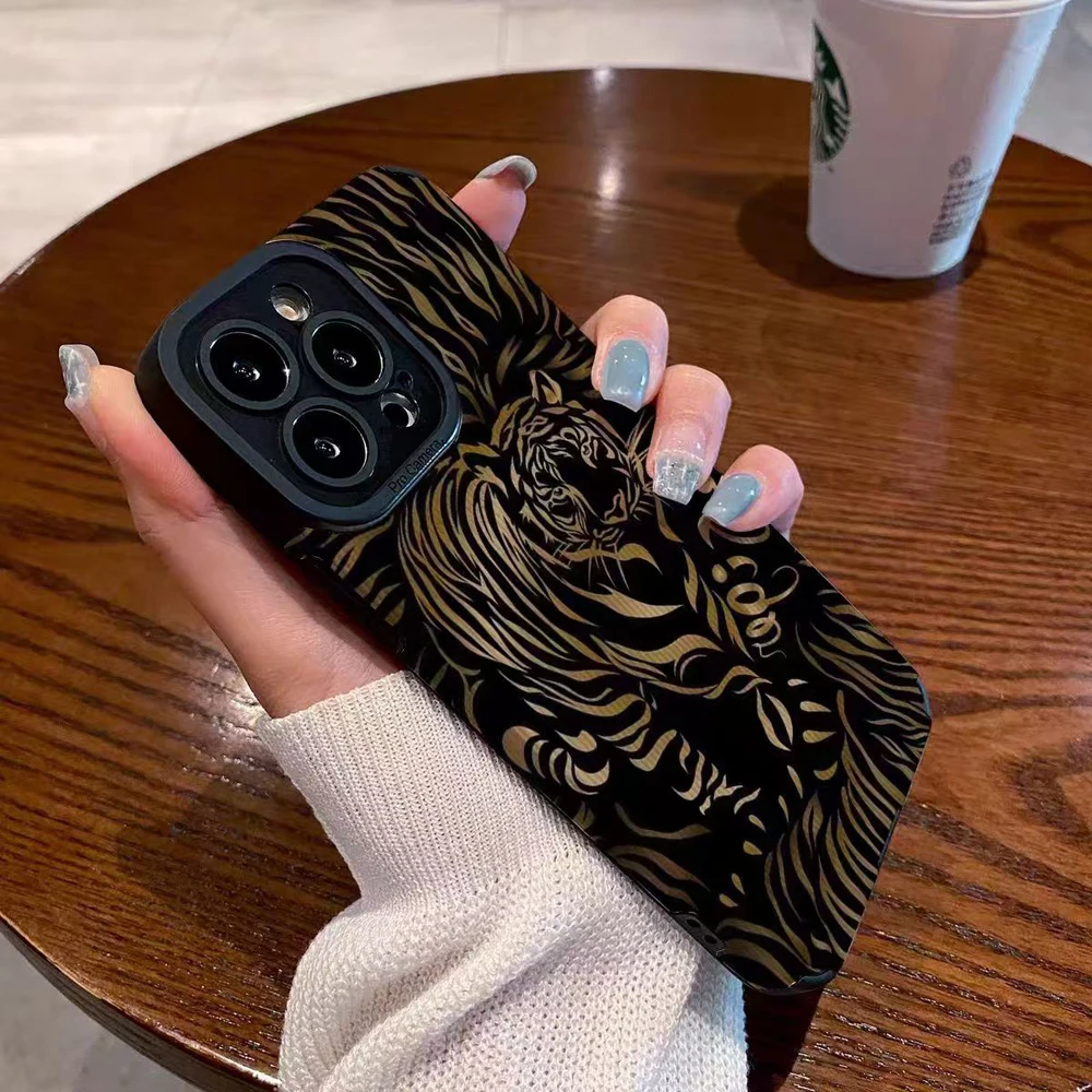 For Samsung S25 Black Tiger Leather Shockproof Compatible For Galaxy S25/S24/S23/S22/S21/S20 and A Series Models