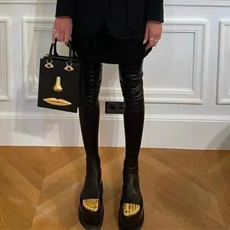 Fashion Ankle Boots For Women Luxury Mid-calf Boots Designer Thigh High Boots Metal Decoration Female Shoes Platform Zipper-sid
