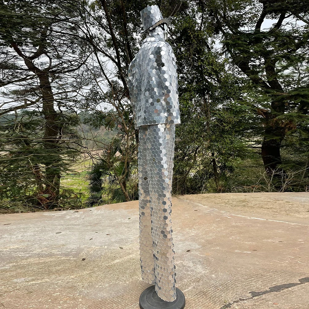 

Handmade Silver Stilts Walker Mirror Man Show Suit Stage Dress Performance Costume Outfit