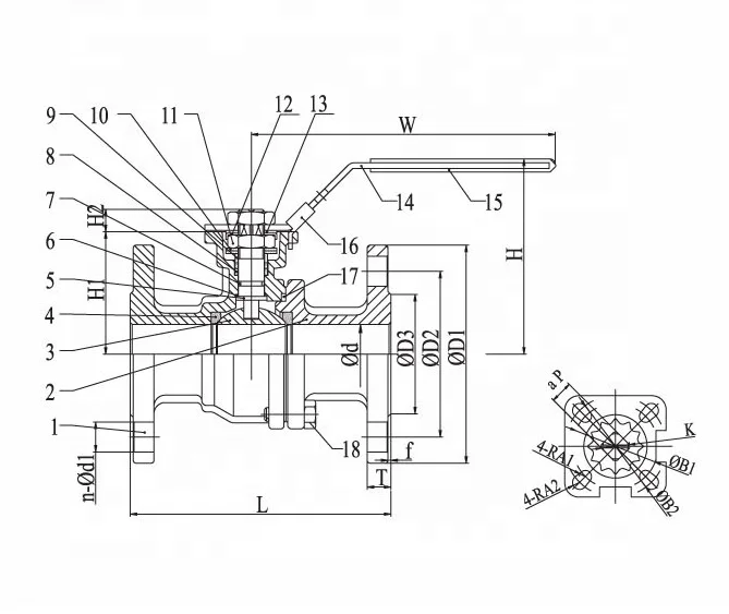 Valvola a sfera flangiata WCB 1000 WOG in acciaio al carbonio DN50 PN16