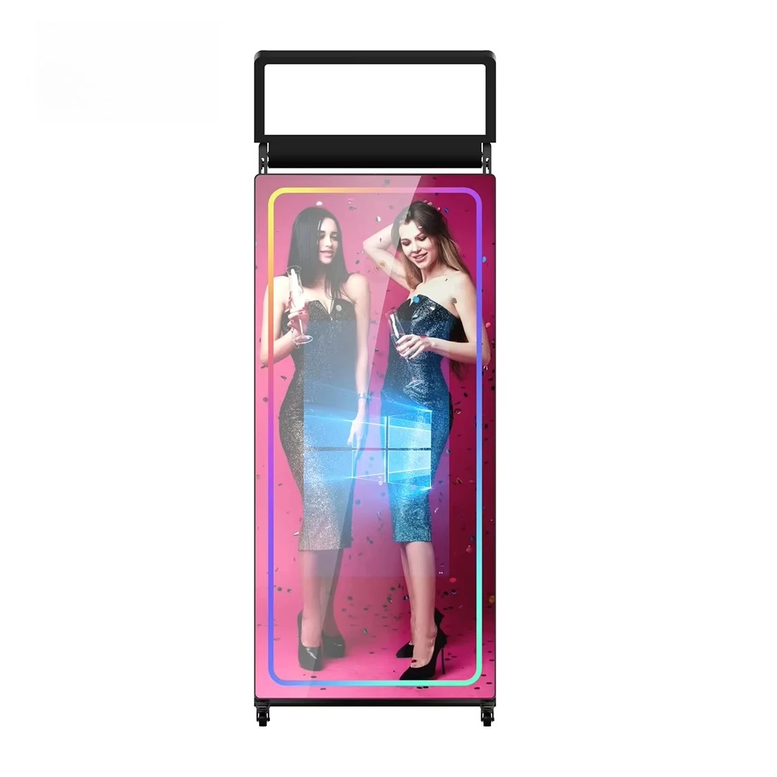 

65-Inch touchscreen photo booth machine, portable selfie magic mirror photo booth, touchscreen LED frame photo booth
