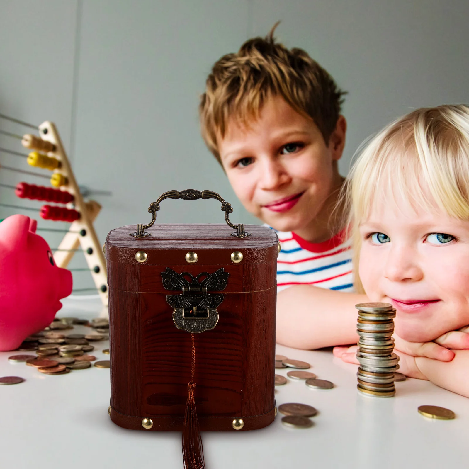 

Wooden Piggy Bank Retro Vintage Style Coin Savings Jar Lockable Wooden Money Jar Treasure Box Money Piggy Bank