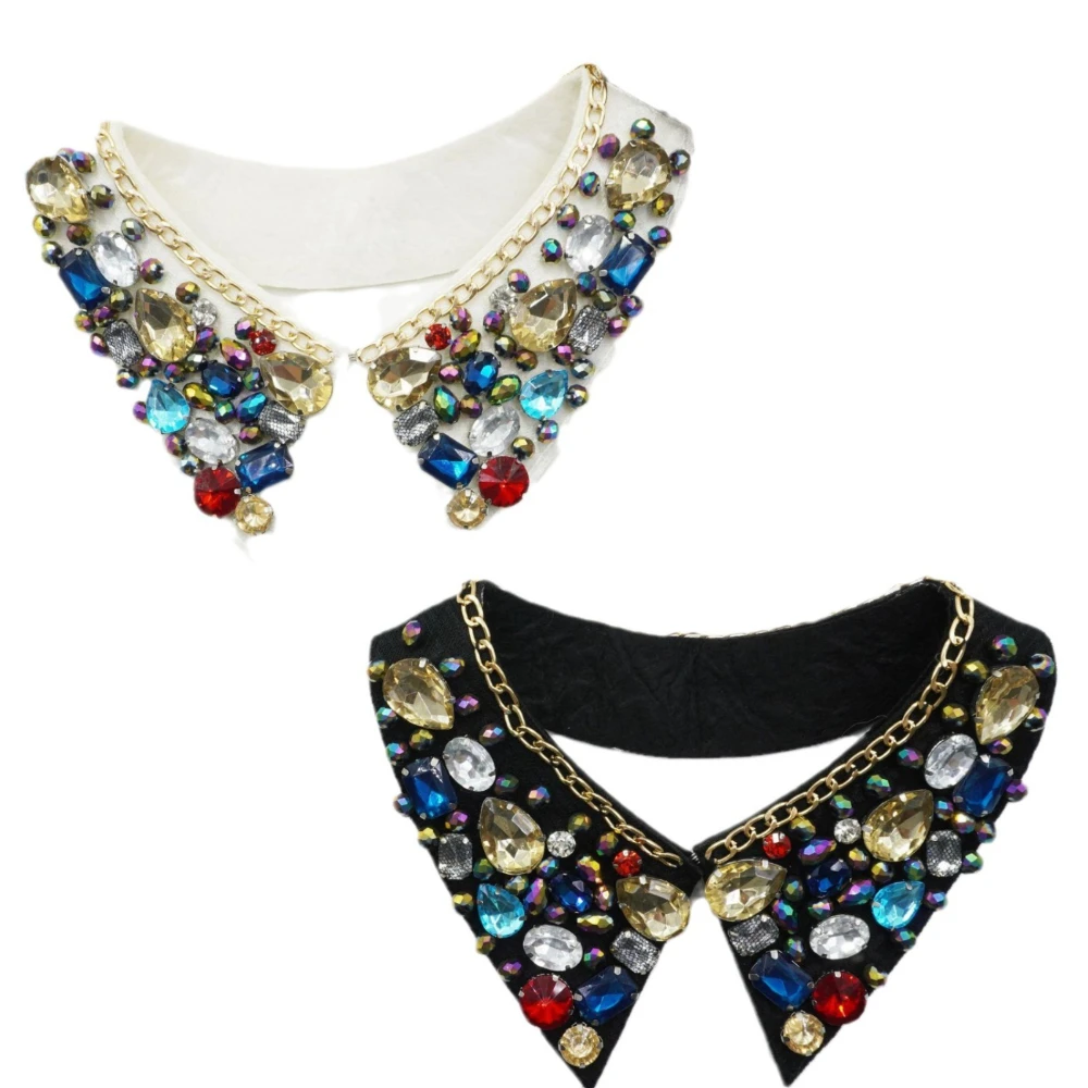 

Оптовые фабричные цветные кружевные воротники со стразами для женщин, съемные воротники для рубашек, аксессуары для одежды, ожерелья-воротники