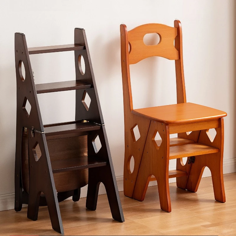 كراسي سلم من الخشب الصلب مزدوجة الأغراض للتسلق الداخلي متعددة الوظائف سلم منزلي تلسكوبي Escada مقاعد متدرجة retrátil #4