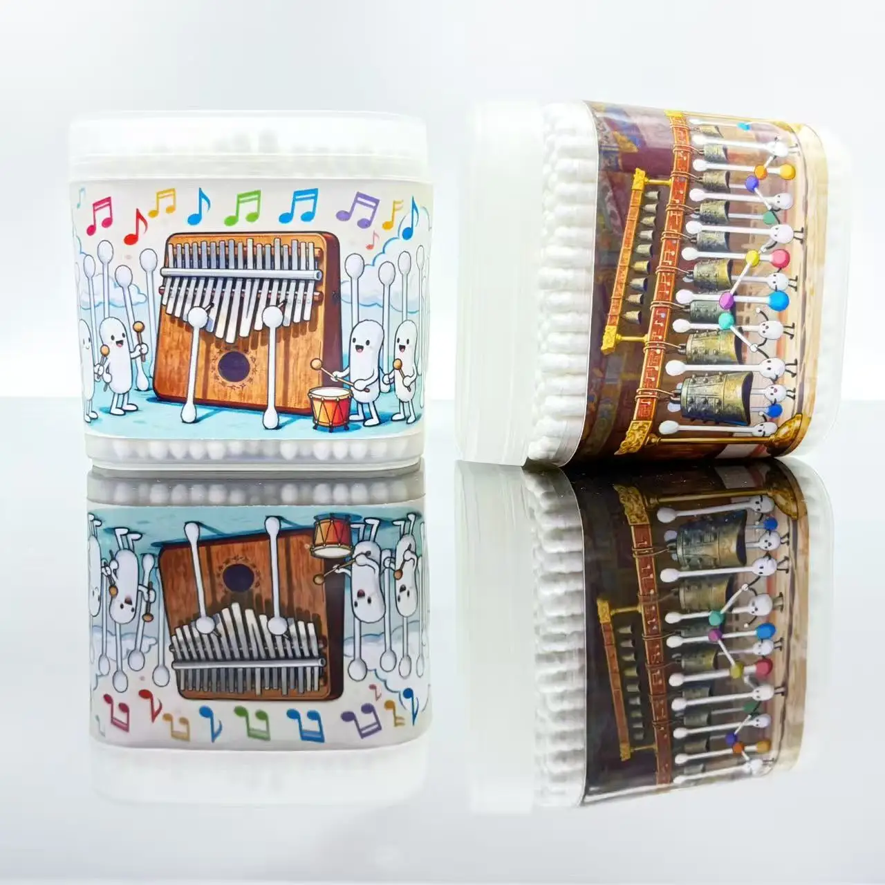 400개/600개 악기 테마 양면 면봉 창의적인 타악기 시리즈 면봉 스틱 흰색 나선형 원형 면봉 스틱