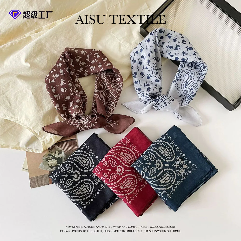 

Silk Scarf Neck Square 58 Cotton Linen Square Women Paisley Decorative Scarf Women Wholesale Spring Summer Thin