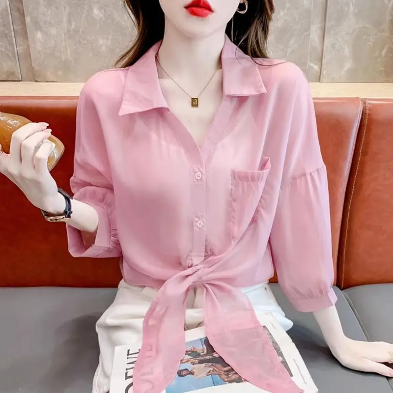 

Women's Chiffon 2025 Summer New Style Bow Sunscreen Dress with Skirt and Small Shawl