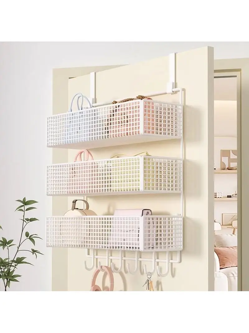 door-back-wall-mounted-storage-rack-entrance-coat-hook-shelf-dormitory-bedroom-side-hanging-no-drilling-required