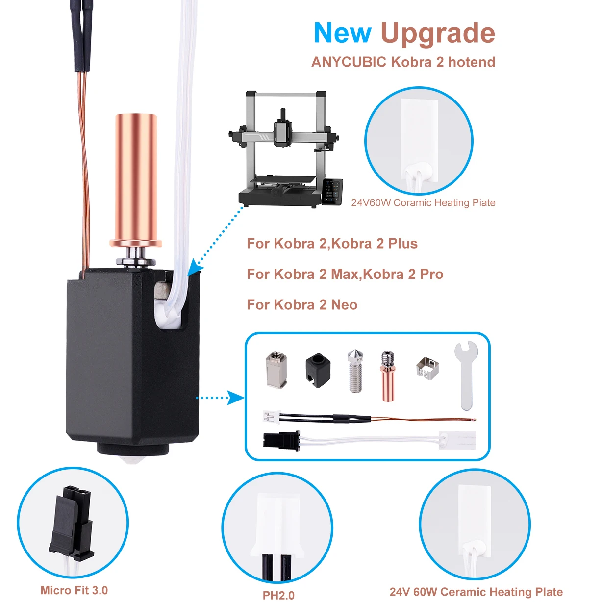 

Upgrade for Anycubic Kobra 2 Hotend Kit Thermistor Heater Cartridge Print Hot End for Kobra 2 Plus/2 Max/2 Neo/2 Pro 3D Printer