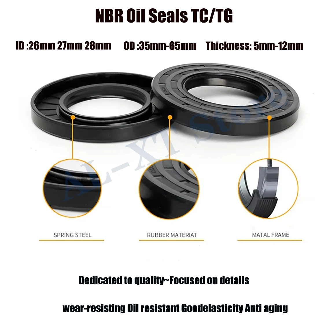 ID: 26mm/27mm/28 mm OD: 35mm - 65mm Height: 5mm - 12mm TC/FB/TG4 Skeleton Oil Seal Rings NBR Double Lip Seal for Rotation Shaft