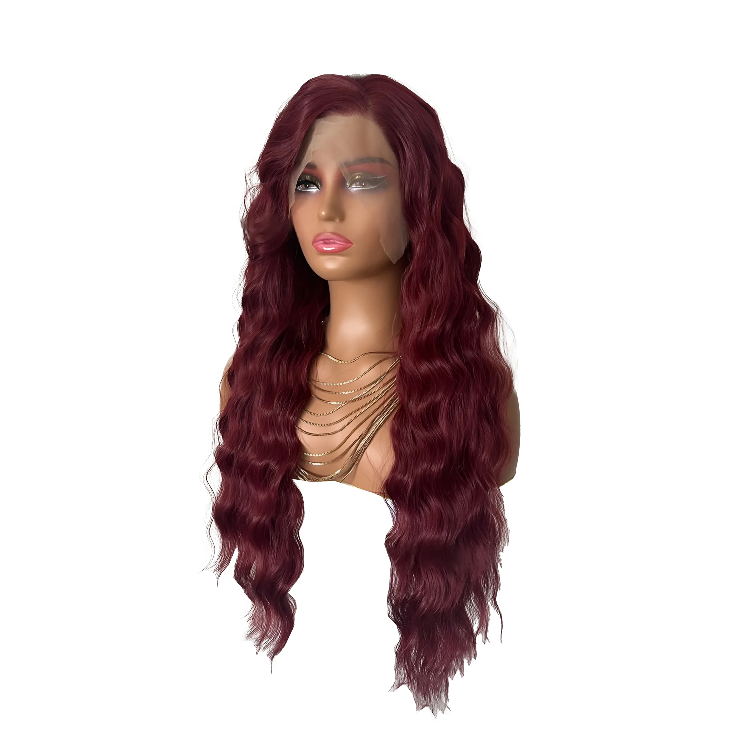 ลดราคา! ผมสังเคราะห์สีแดงไวน์ขนาด 18-26 นิ้ว แบบผูกเชือกด้านหน้า 13x4 เหมาะสำหรับวิกผมทอมือคุณภาพสูงสำหรับผู้หญิงในชีวิตประจำวัน