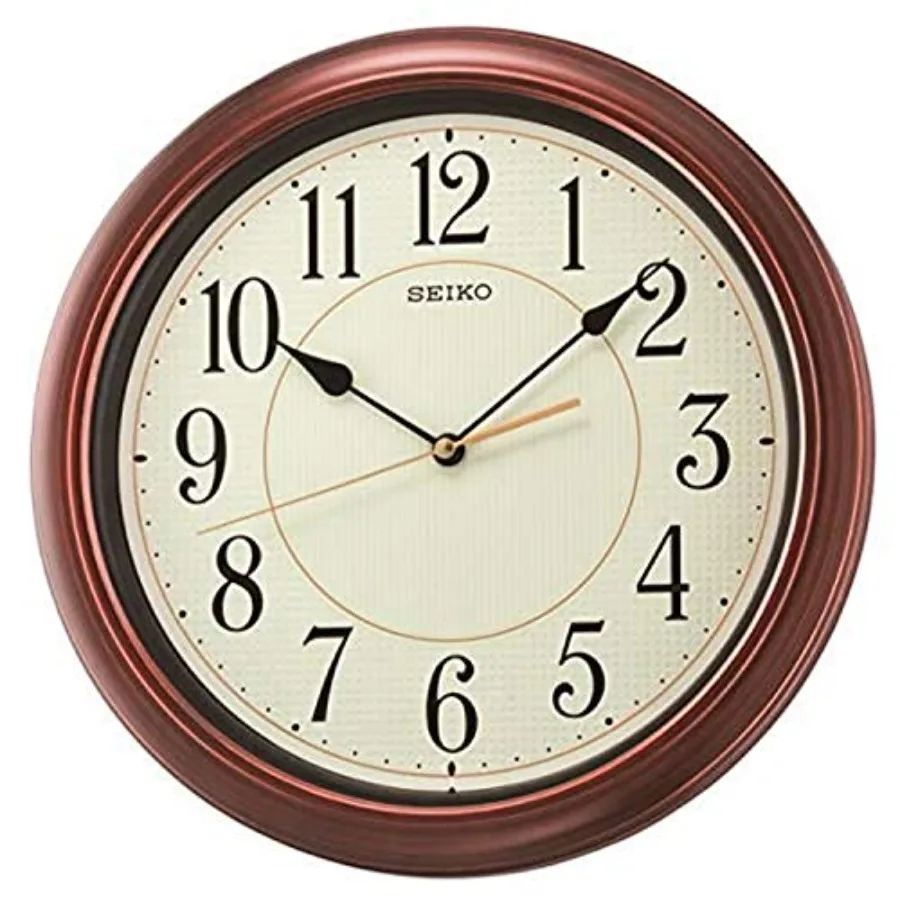 

13 Inch Numbered Wood Finish Wall Clock for Living Room, Brown, Silent Non-Ticking Movement