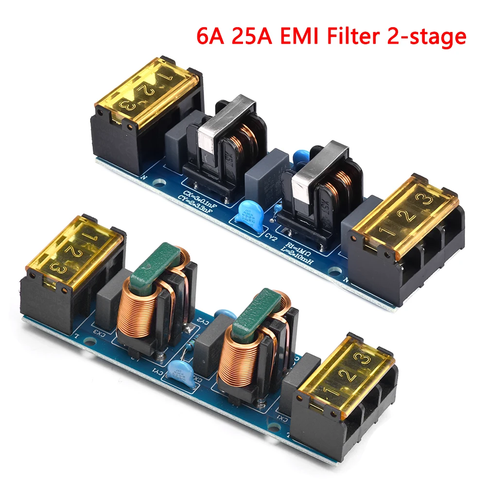 

AC 110V 220V 6A 25A EMI Filter 2-stage Electromagnetic Interference Suppressor Common Power EMC Audio Amplifier Purifier