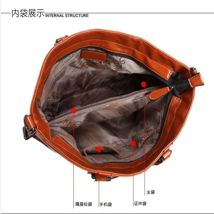 Simple and fashionable oil wax leather simple biker bag women\'s hand-held shoulder crossbody bag purses and handbags Casual Tote