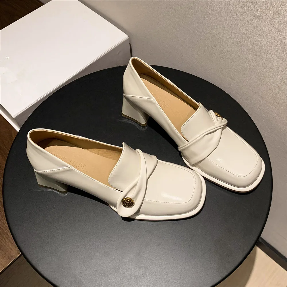 MILI-MIYA New Arrival Women Full Genuine Leather Pumps Solid Color Round Toe Thick Heels Slip On Big Size 34-40 Casual Shoes