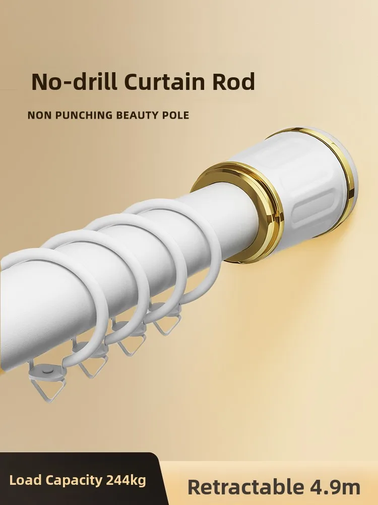 

No Drilling Required Expandable Single Rod Roman Curtain Rod with Braet Door Curtain Support Pole Fixed Clip Included