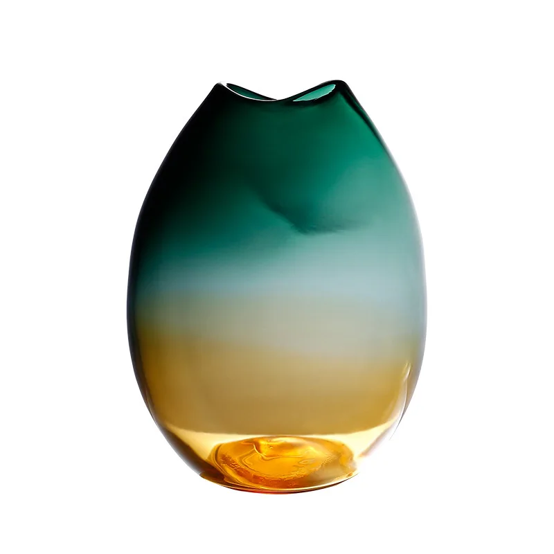 Hand blown handmade glass vase, modern gradient thickening color hydroponic artificial flower flower arrangement