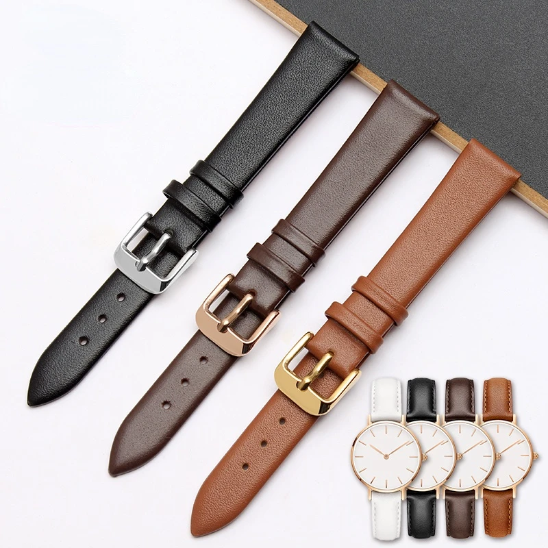 Genuine Leather Watchband Male Female for DW  Watch Band Ultra-Thin Soft Belt Black Brown Cowhide Universal Watch Bracelet