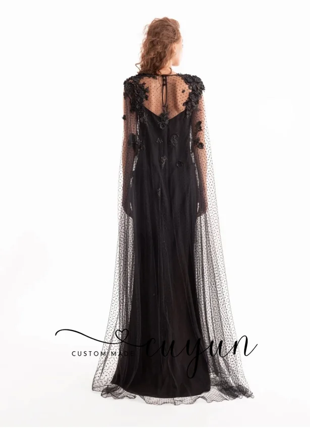 CUYUN カスタマイズされたシックな高級パーティードレス特別な日のドレス花柄アップリケ床までの長さのノースリーブプロムイブニングドレス