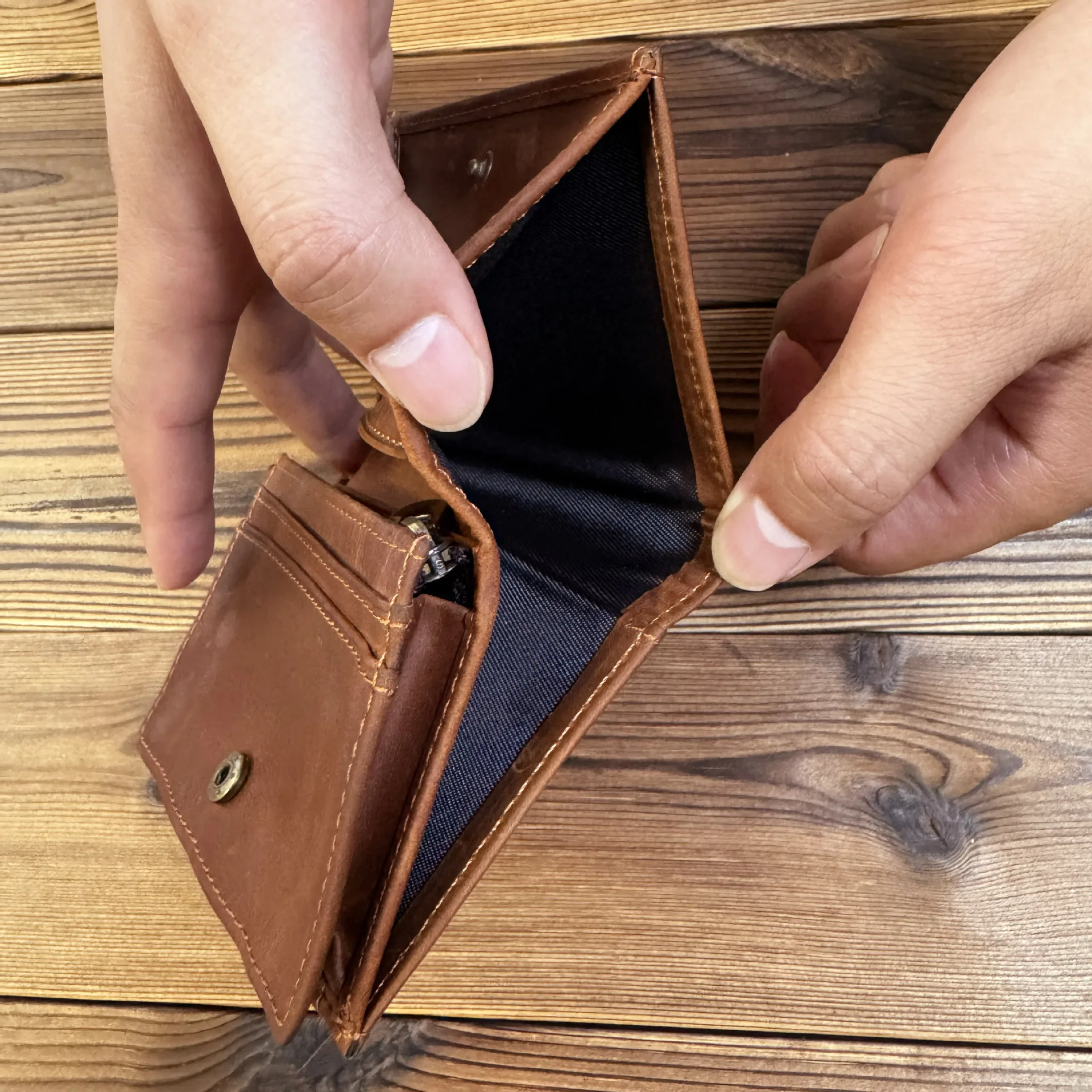 1133 Men's Leather Short Wallet, Retro Thick Top Layer Cowhide Wallet, Crazy Horse Leather Multi Slot Card Bag