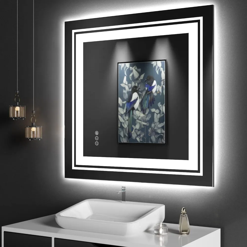 

LED Bathroom Mirror with Lights, 36 x 36 Inch Front and Backlit Mirror Bathroom, Anti-Fog Lighted Vanity Mirror