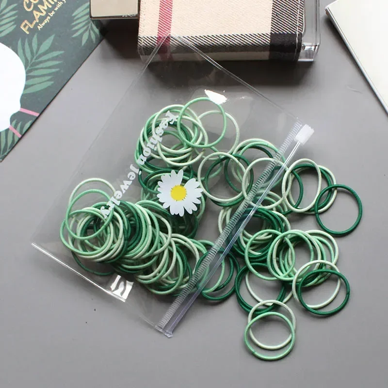 100 Pcs/Lot 3cm Hair Ties Gum Colorful Nylon Rubber Band Rope Girls Hair Accessories Black Elastic Hair Bands SA648