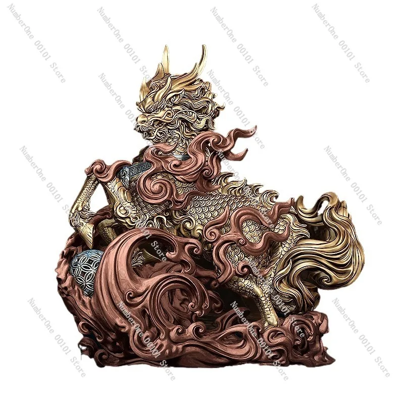 Auspicious beast Qilin S925 silver desktop ornament,high-end home decoration,creative copper art gift office desks collectors