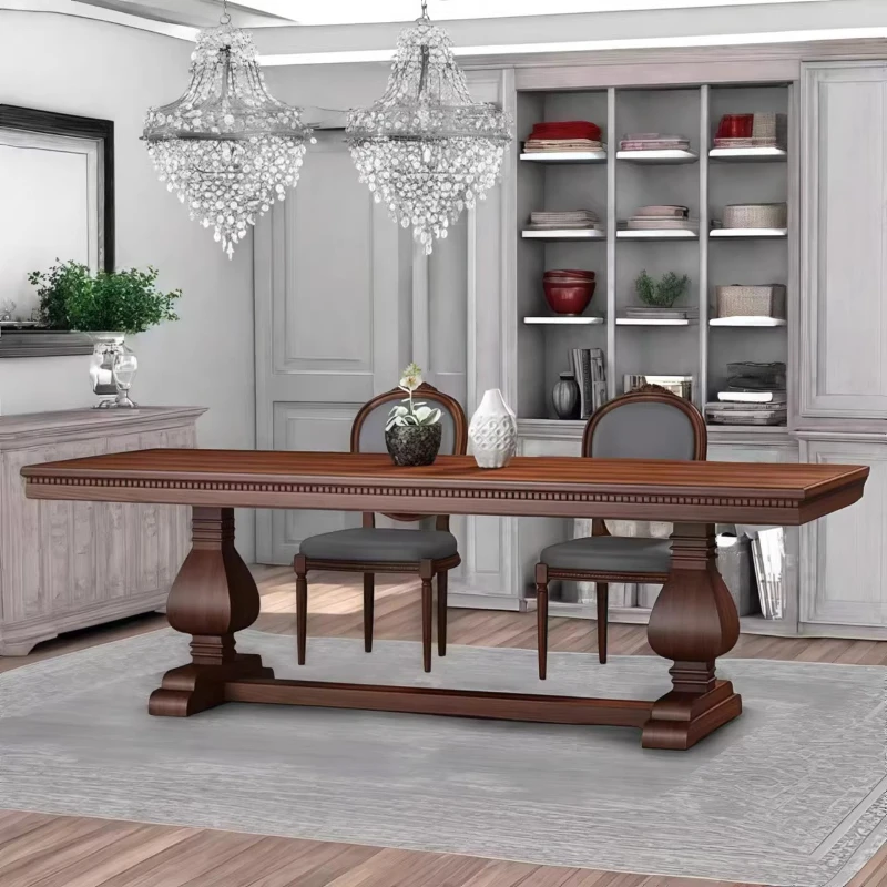 

American solid wood retro dining table, French log living room home long table