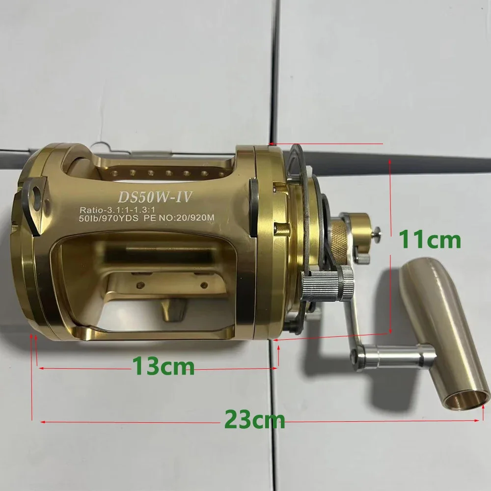 Hochleistungs-CNC-Angelrolle mit 2 Geschwindigkeiten und 130 LB maximaler Bremskraft für Salzwasser-Trolling und Jigging, ideal für Riesen-Thunfisch und Marlin, 80W 130W – Detail 2