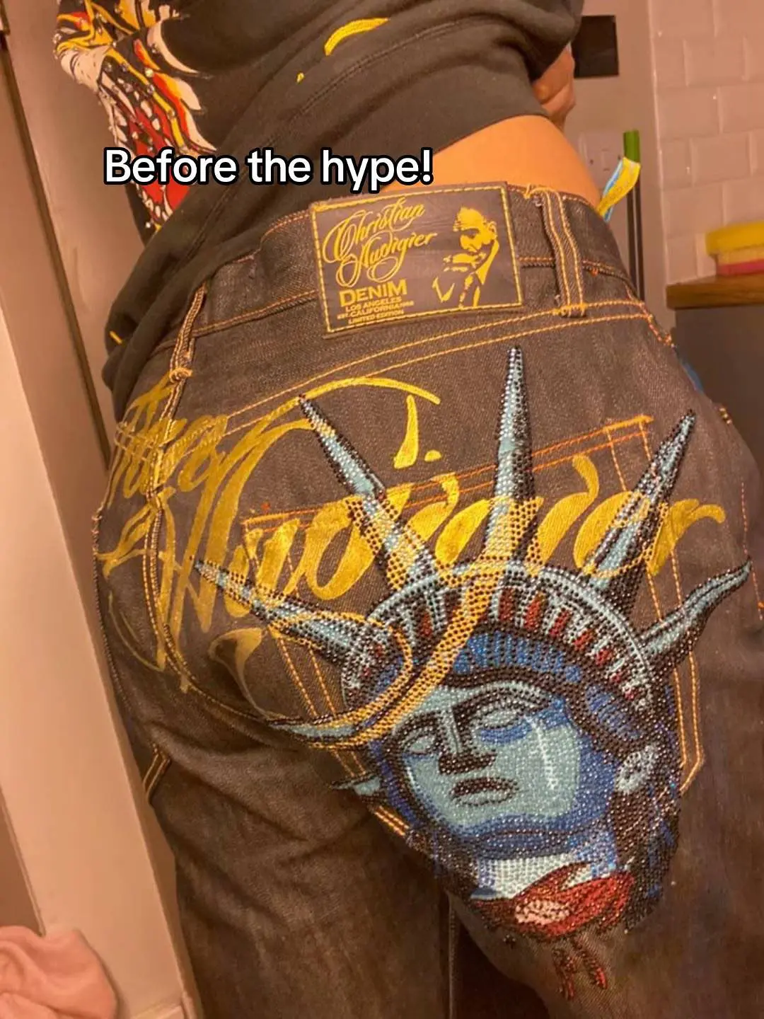 Y2k الهيب هوب تمثال الحرية حجر الراين الجينز عادية الدينيم السراويل مستقيم واسعة الساق الجينز Harajuku ريترو نيويورك النساء الملابس