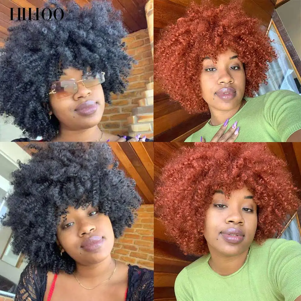 Short Hair Kinky Curly Afro Wigs With Bangs For Women 10\