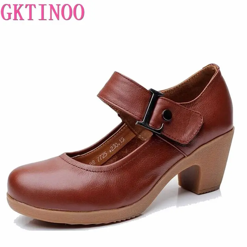 

2024 Spring Autumn Shoes Woman 100% Genuine Leather Women Pumps Lady Leather Round Toe Platform Shallow Mouth Shoes Size 32-42