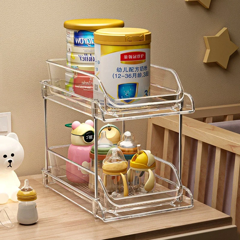 2 Tier Clear Multi-layer Baby Organizer for Nursery Bedside Holds Baby Bottles Diapers Wipes Baby Care Feeding Storage Rack
