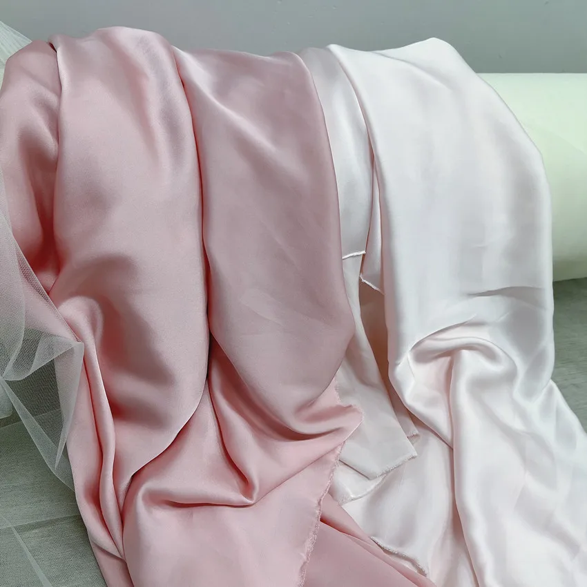 Milk Silk Thin Satin Cloth Draping Fabric for Wedding Dress Handmade DIY Green and Light Pink Sales Fabric