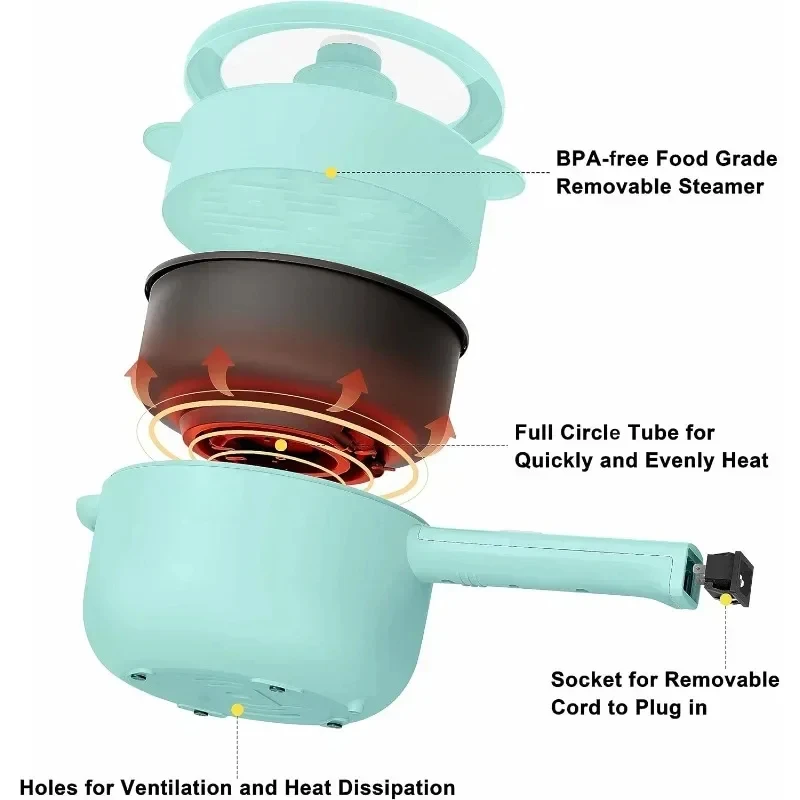 نسخة مطورة وعاء ساخن كهربائي غير لاصق ، مقلاة ، طباخ نودلز سريع ، محمول صغير مع تعديل الطاقة