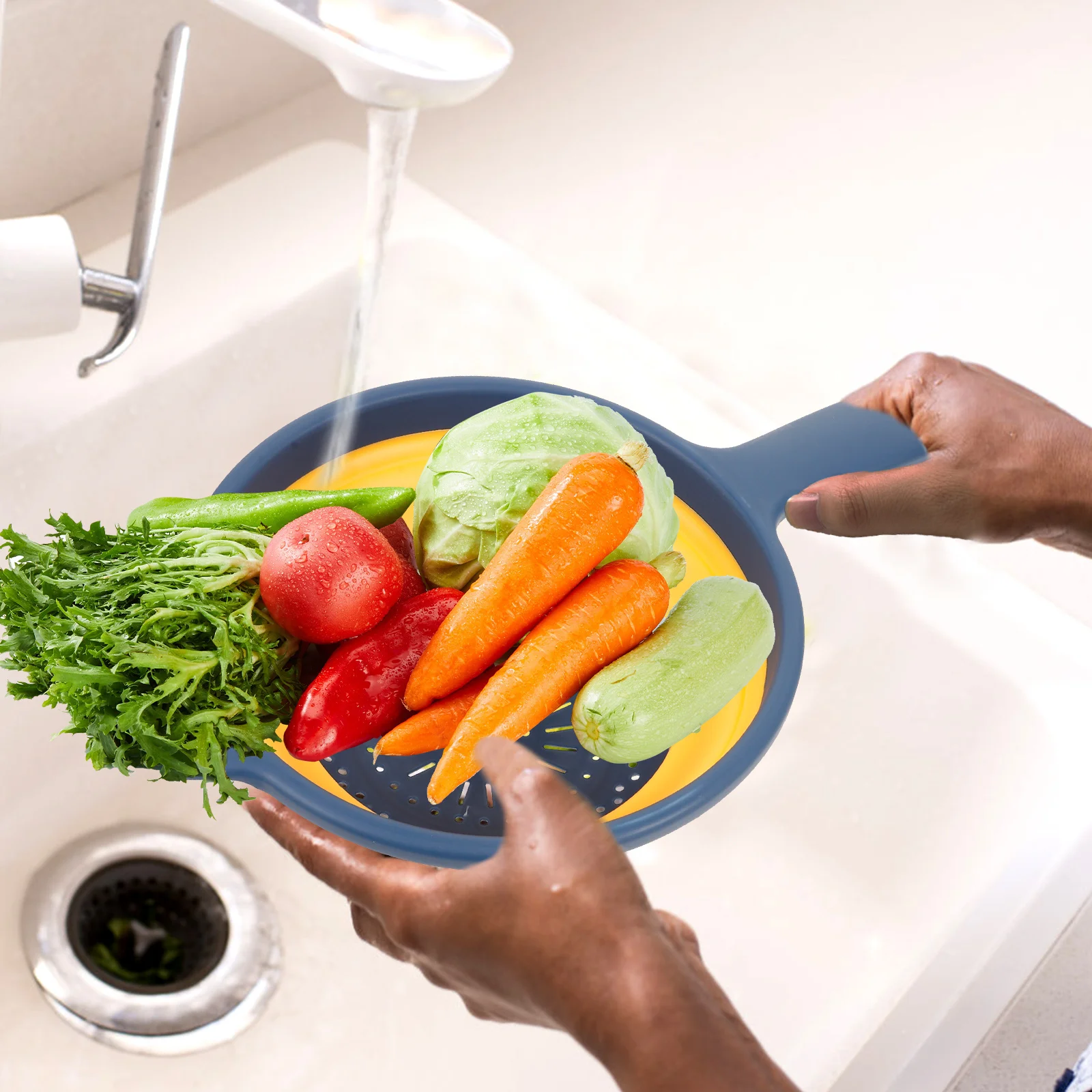 

1Pcs Folding Drain Basket Foldable Kitchen Vegetable Strainer Food Safe Washing Basket Space Saving Kitchen Storage Colander