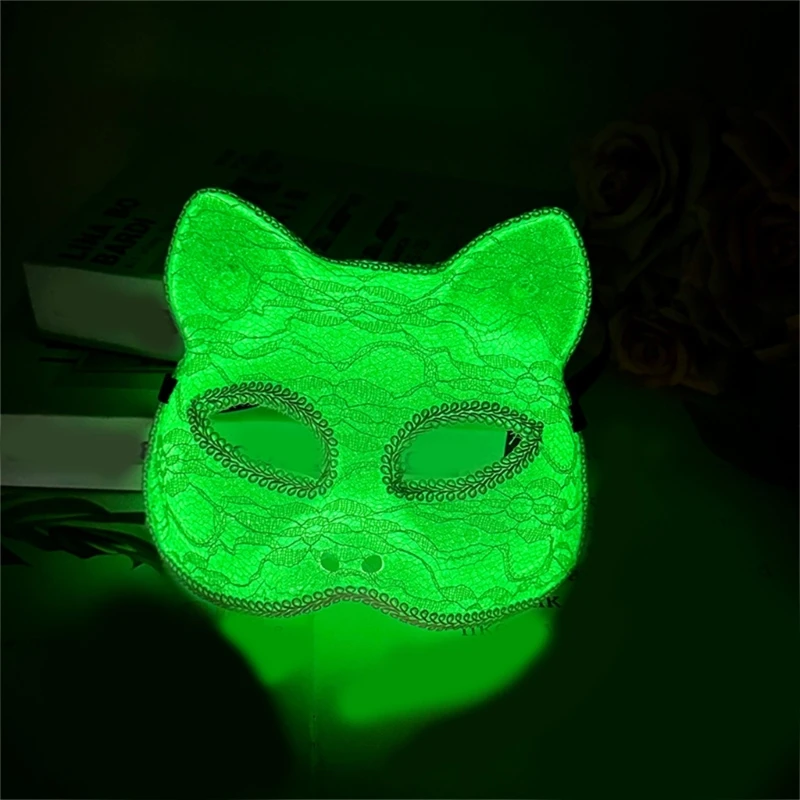 Máscara de mascote de renda luzes na noite meia máscara facial veneziana máscara de festa luzes noturnas máscara de gatos para festa de halloween