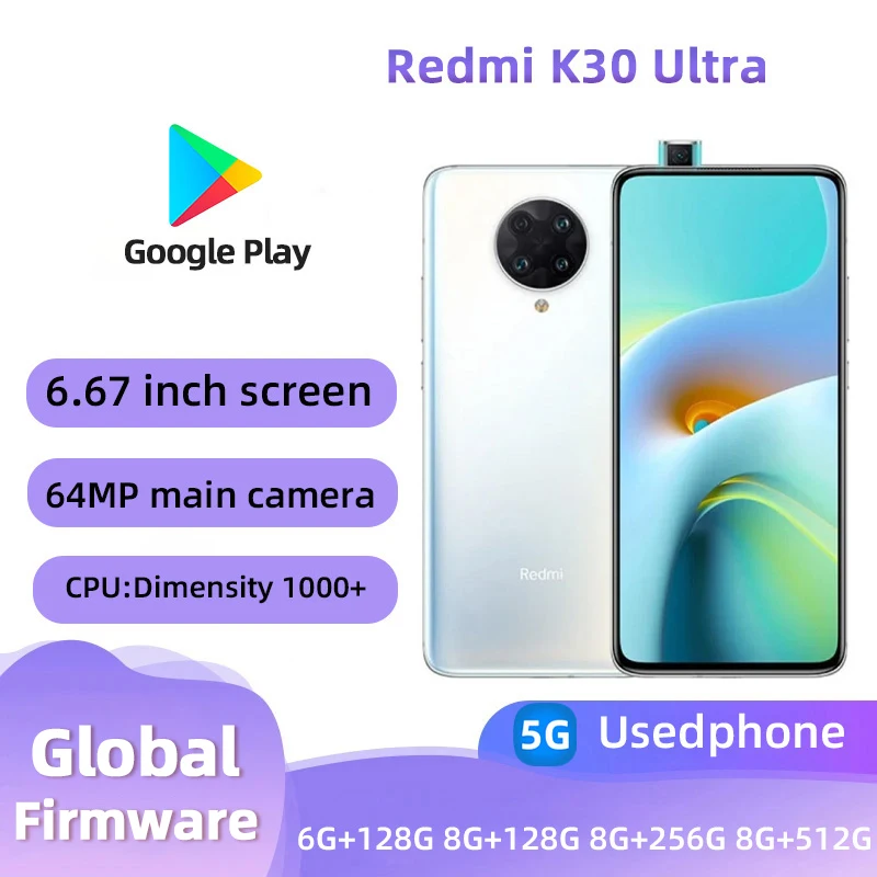 Redmi K30 Ultra 5G Android 6.67 inch RAM 6GB ROM 128GB MediaTek Dimensity 1000+ used phone