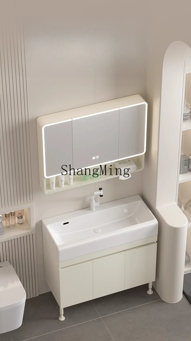 DHY cream wind thickened floor-to-ceiling bathroom cabinet ceramic washstand wash basin
