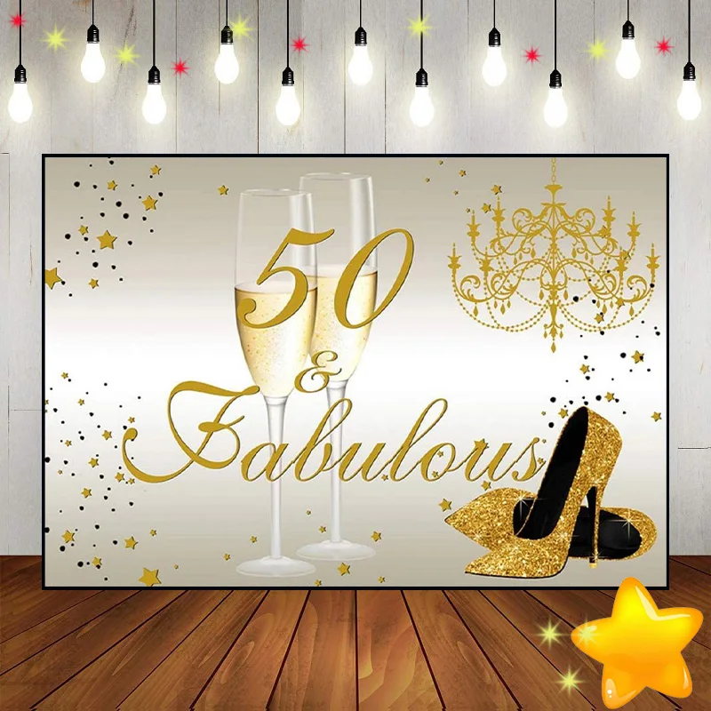 Happy 50th Birthday Background Custom Backdrop Golden Photo Game Photography Backdrops Girl Decoration Balloon Sweet Adult Boy