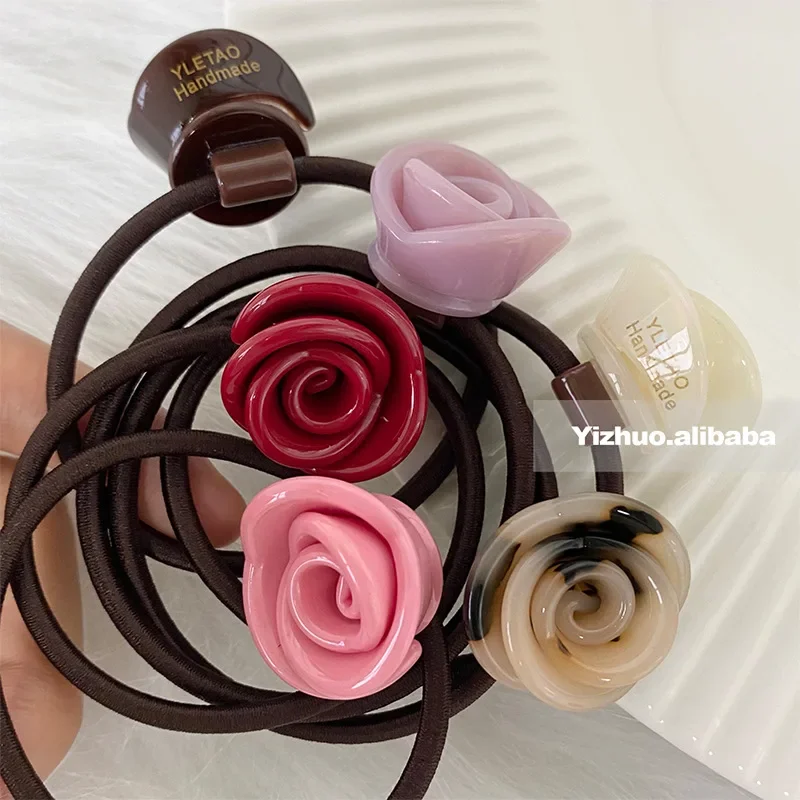 

1pcs Rose Hairties Hair Tie for Girls and Women Acetate Hair Accessories Flower Headwear Elastic Hairbands